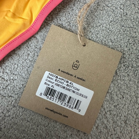 Stone Fox Swim XL Bikini Dhalia Top Echo Bottom Honeycomb Sunset Pink Colorblock - Picture 8 of 10